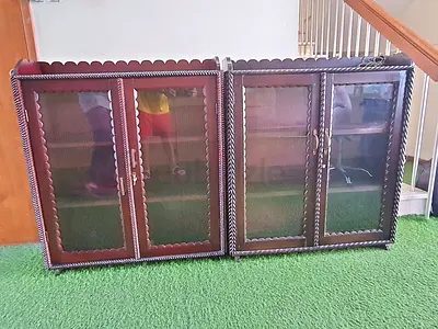 Wooden Glass-Front Display Cabinet / Bookshelf - Set of Two
