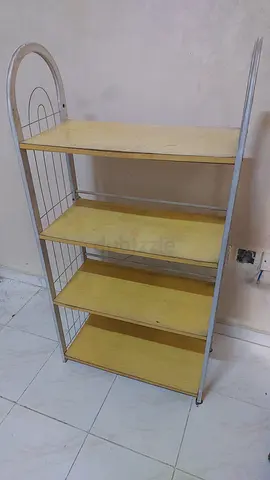 Wooden shelving unit with metal frame - 4 tiers, good for storage