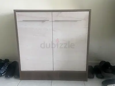 Compact 2-Door Shoe Cabinet / Small Wardrobe - Light Wood Finish