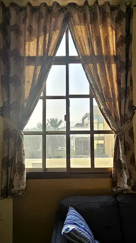 Lightweight patterned  curtains - set for living room window with road