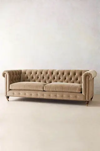 Beige Tufted Chesterfield 3-Seater Sofa - Classic Design