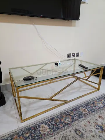 Glass Top Gold Metal Frame Coffee Table - Modern Rectangular