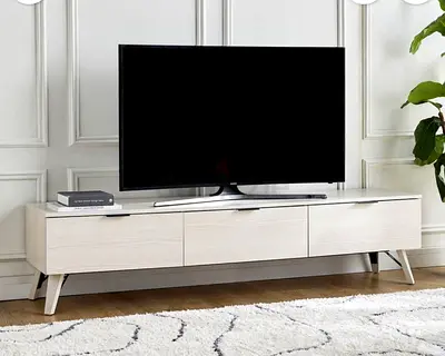 Minimalist low TV console / media unit - light wood finish