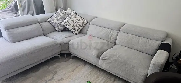 Pan Emirates L-Shaped Sofa – Light Grey – Good Condition