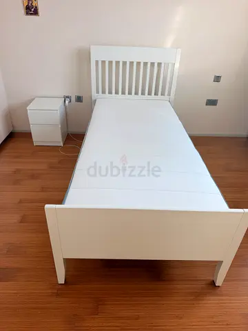 White Single Bed Frame with Slatted Headboard - Good Condition