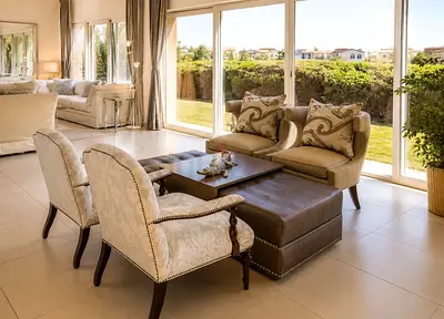 Comfortable living room set with two armchairs and ottoman and table set