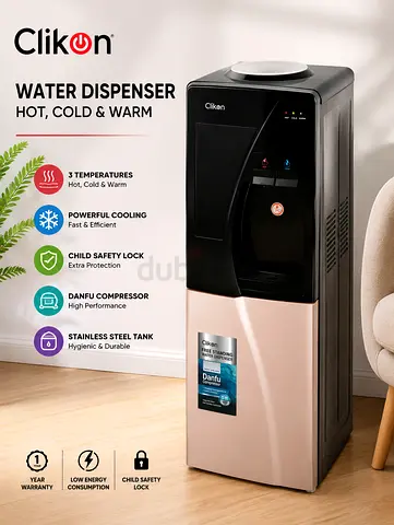 Clikon Hot Cold Water Dispenser - Danfu Compressor, Child Lock
