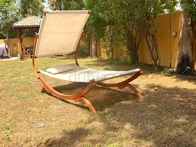 Wooden Sun Lounger Hammock with Canopy - Outdoor Daybed