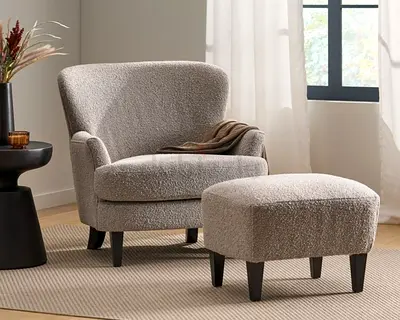 Boucle Armchair with Matching Ottoman