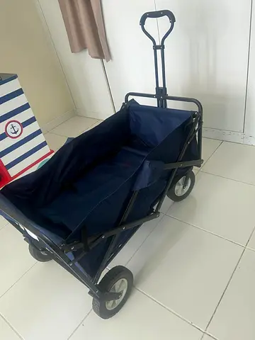 Foldable Utility Wagon Trolley Cart with Wheels - Navy Fabric, Good Condition