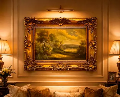 Framed Classic Landscape Oil Painting with Ornate Gold Frame