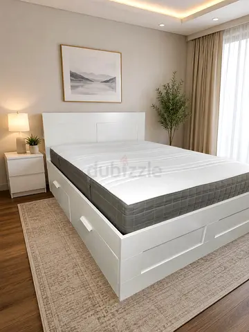 White Bed Frame with Storage