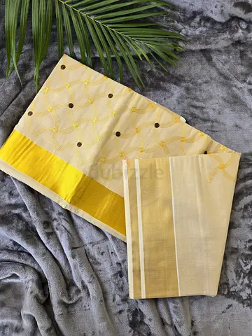 Authentic Kerala Kasavu Kaithari (Handloom) saree With Zari Thread work With Blouse