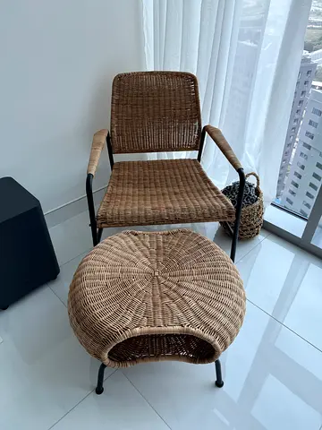 Set of 2 Wicker Chairs with Matching Woven Basket - Good Condition