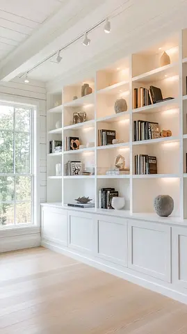 Built-in White Display Bookcase with Lower Cabinets