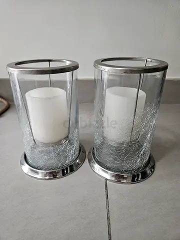 Set of 2 Glass Hurricane Candle Holders with Silver Base - from The ONE