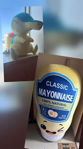 2 Large Plush Toys — Cyndaquil Pokémon and Giant Novelty Mayonnaise Bottle