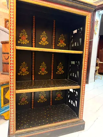 Hand-painted Wooden Display Cabinet / Open Bookshelf with Floral Motif