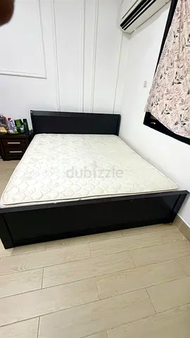 Queen size wooden bed frame with mattress - good condition