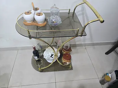 Vintage-style Gold Metal and Glass Tea/Bar Trolley