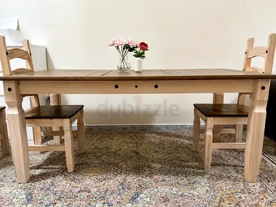 Elegant Brazilian Wooden Table for sale along with SIX remarkable wooden chairs