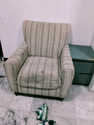 Striped Upholstered Armchair - Comfortable Single Seat
