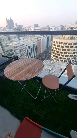 Compact balcony table and two chairs set — wood finish, foldable