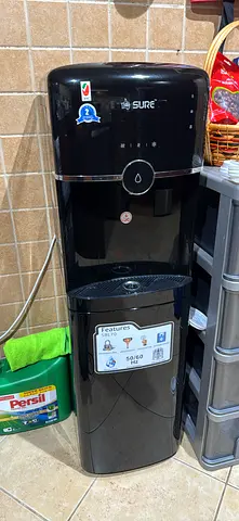 Black Sure Water Dispenser with Storage Cabinet - Good Working Condition