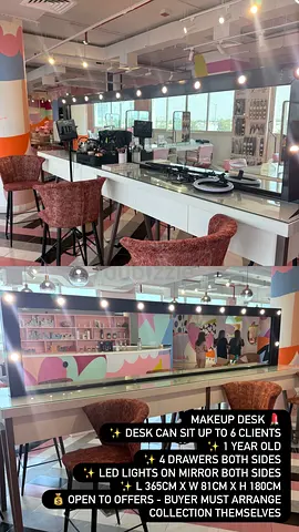 Makeup Salon Desk for 6 Clients with LED Mirror Storage - 1 Year Old