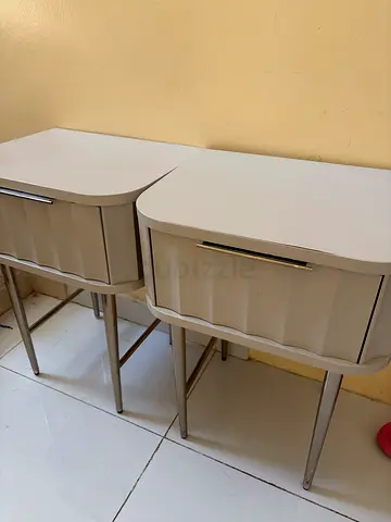 White modern bedside tables with metal legs - set of 2