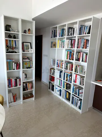 6x IKEA Billy Bookcases (Tall, White) with Height Extensions — ~2.4m