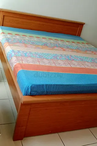 Solid wood double bed with mattress, 3 door cabinet  small cupboard