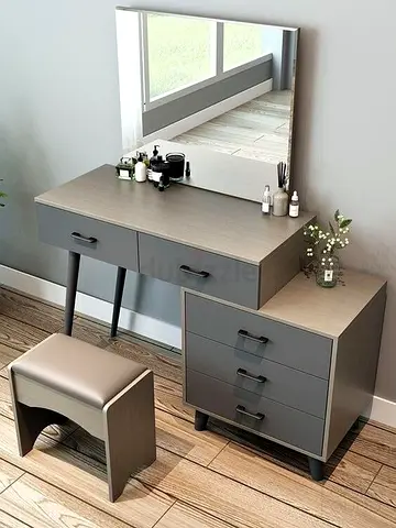 Modern grey Vanity/dressing table with mirror and stool