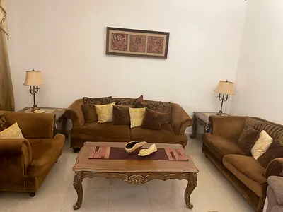 Used Classic 3-piece Brown Velvet Sofa Set with Coffee Table