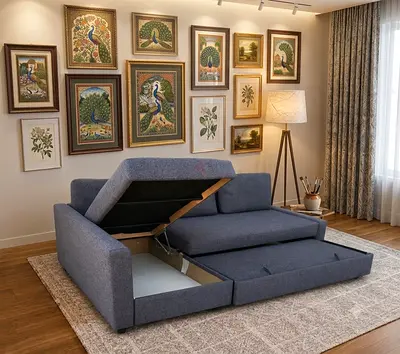 Luxury Fabric Sleeper Sofa Premium fabric upholstery, thick foam cushions, hidden storage, and a str