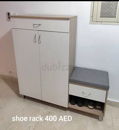 Compact shoe cabinet with cushioned bench - light wood  white