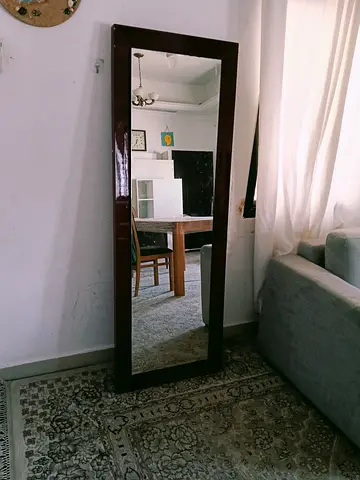 Full-Length Standing Mirror with Dark Wood Frame