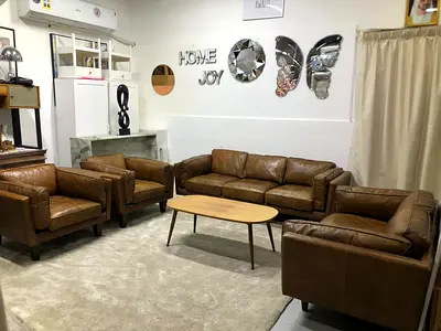7-seater light brown leather sectional sofa