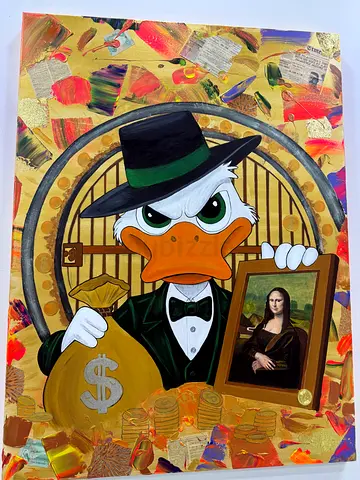 Hand-Painted Scrooge McDuck Pop Art with Mona Lisa Frame (Collectible)