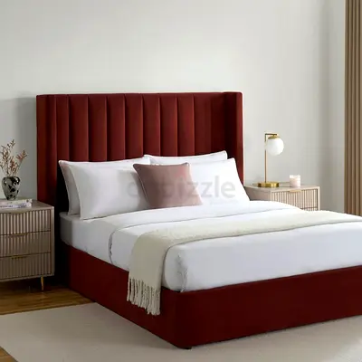 New King Bed Frame with Tall Channel-Tufted Headboard -