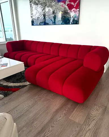 Modern Deep Red Curved Modular Sofa - Left Section Included