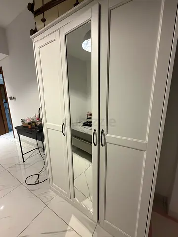 Ikea White 3-Door Wardrobe with Mirror - Good Condition