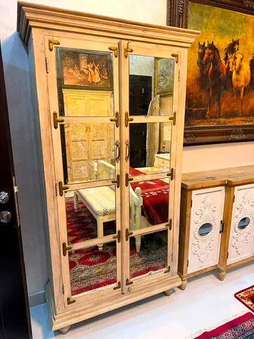 Amazing Marina Solid Wood Mirrored Wardrobe / Armoire with Brass Accents - Light Finish