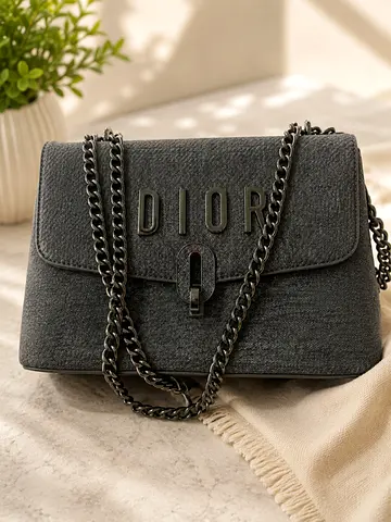 Grey Dior-style Chain Shoulder Bag - Medium Size