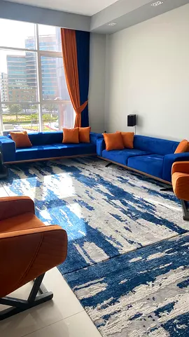 Blue and Orange Modern Living Room Sofa Set with Curtains from PAN Emirates
