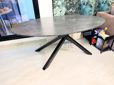 6 Seater Dinning table Grey and black with 6 Transparent Acrylic Ghost Chairs
