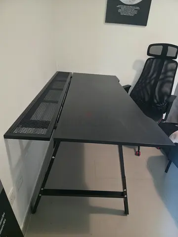 Black metal office desk with cable management panel - sturdy study table