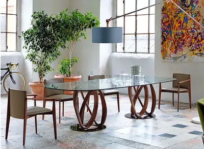 Porada - infinity table - Oval iconic luxury glass dining table with double-pedestal base - like new