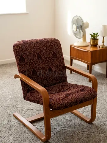 Wooden Frame Armchair with Patterned Upholstery - Excellent Condition