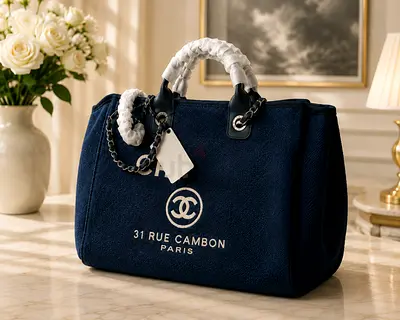 Chanel 31 Rue Cambon Navy Canvas Tote Bag